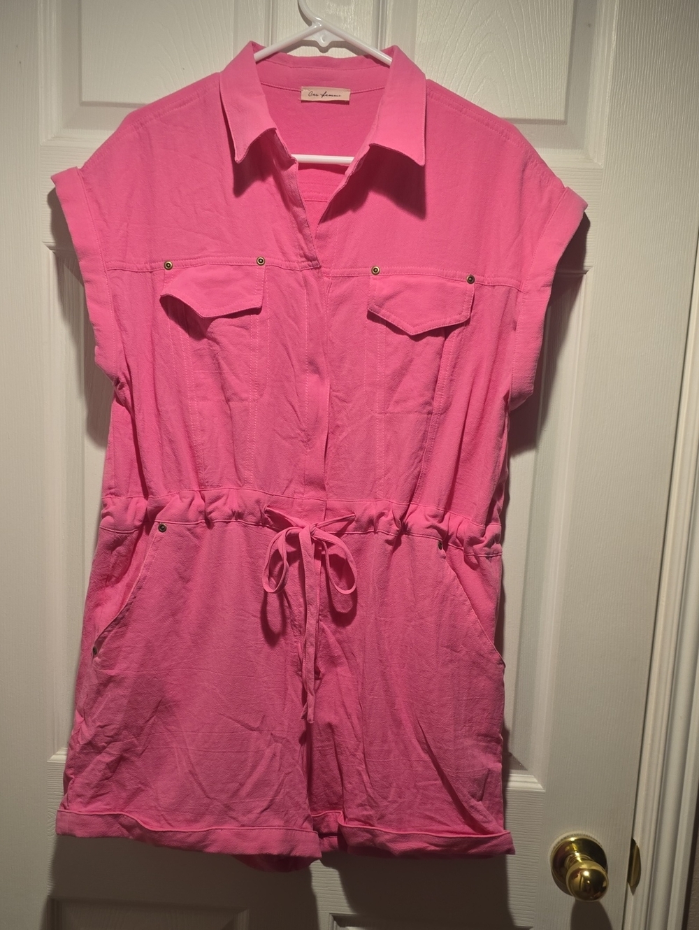 Ces Femme Bright Pink Drawstring Utility Tunic Romper